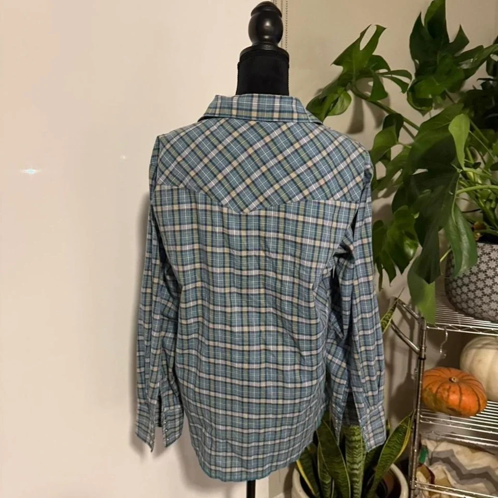 Vintage Wrangler Plaid‎ Western Snap Shirt – Blue/Green – L - Picture 3 of 4